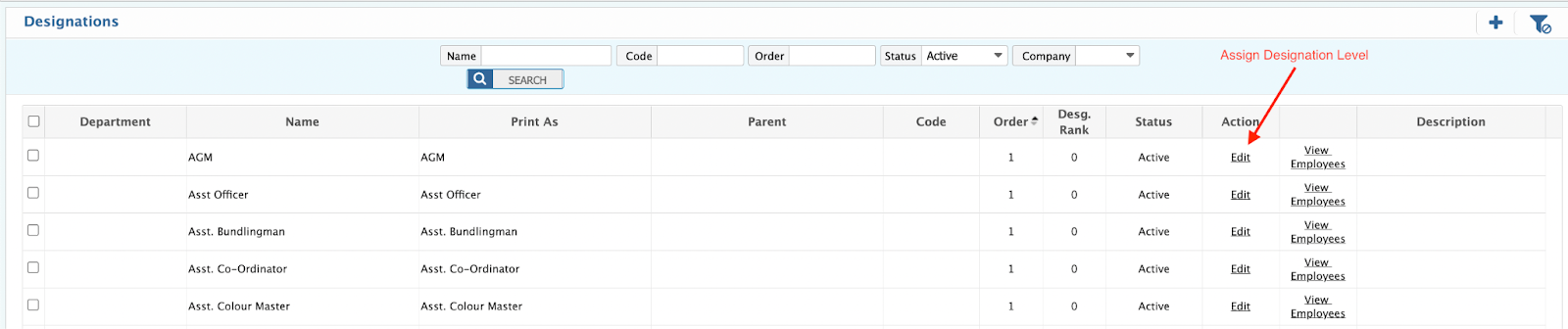 Assign Designation Level